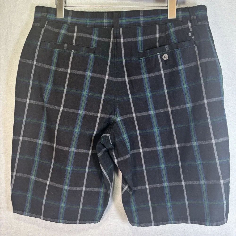 Tony Hawk Shorts Mens 36‎ Gray Plaid Chino Skull Logo 10 Inseam Summer Casual
